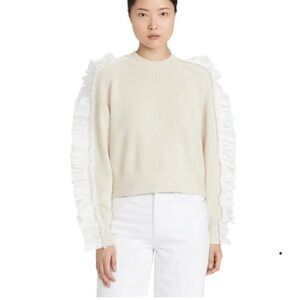 Aje Cream Pullover with White Ruffle Detail